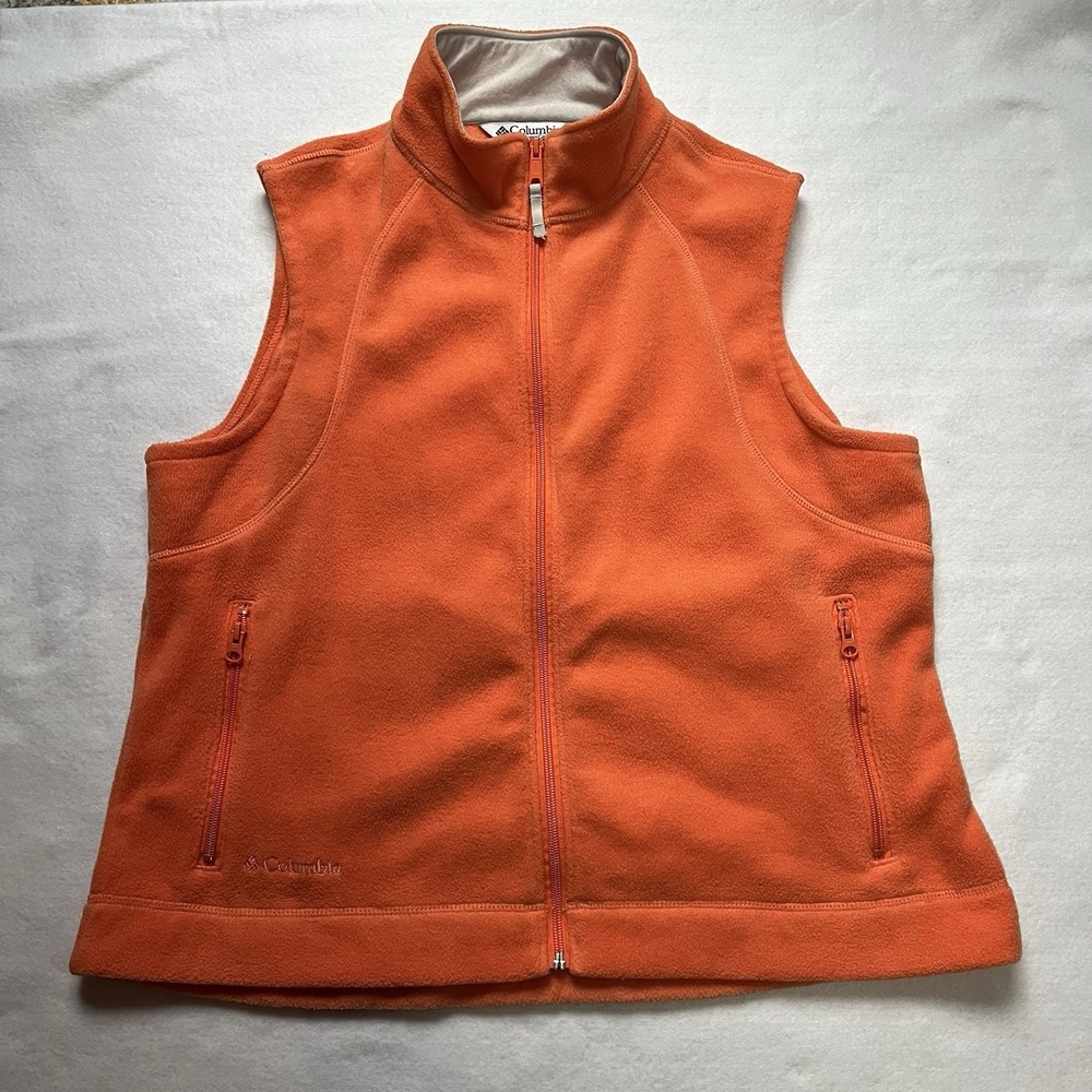 LL Bean Vest Womens Plus 1X Orange Mountain Classic Fleece Full Zip Sherpa Plush
